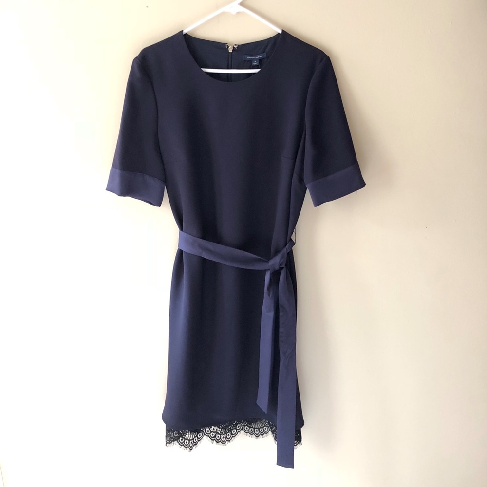 NWT Tommy Hilfiger Navy Dress w/ Belt & Lace Trim